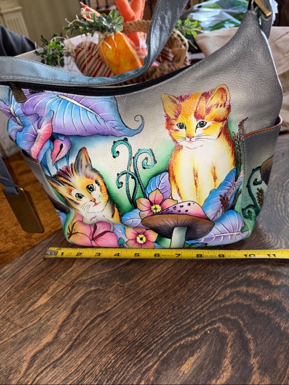 Anuschka Hand-Painted Cat Garden Shoulder Bag - Picture 13 of 16